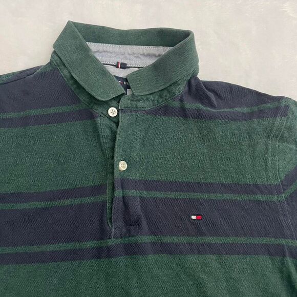 Tommy Hilfiger Polo Shirt Men's M Stripes Corporate Preppy Workwear Corpcore Nav - Picture 2 of 4
